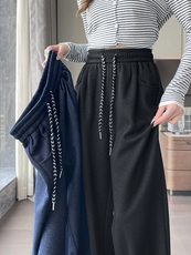 醋酸羊毛阔腿裤女秋冬垂感毛呢休闲裤加绒直筒裤大码慵懒糯米长裤，女装休闲裤，云美莎专业女裤-全店现货