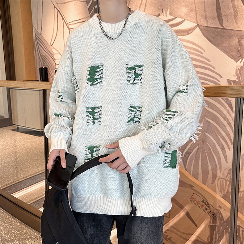 套头毛衣男女秋冬复古慵懒港风设计感小众情侣破洞针织衫Y781-P45,男装针织衫/毛衣,星座1008
