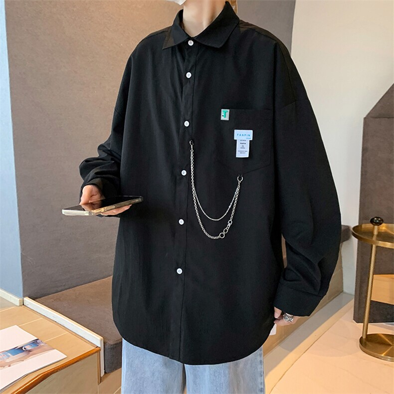 设计感小众长袖衬衫男春季ins潮流潮牌休闲衬衣冷淡风男装高级感,男装衬衫,电商A022