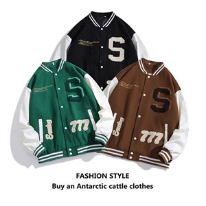高品质秋季棕色美式皮袖棒球服外套男大码vintage休闲夹克JK03图片