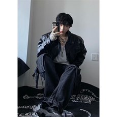 档口图垫肩皮夹克男女同款复古纯色短款PU皮机车外套DY198-P80，男装夹克，星座1213
