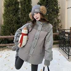 新款主推中长款皮毛拼接90绒羽绒服2681-P335-K488，女装短外套，2C129