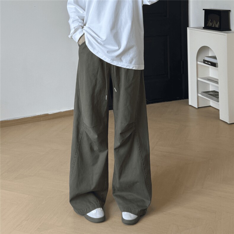 弯刀裤阔腿裤褶皱水洗棉裤子GZ100P43现货，男装棉裤，电商A466