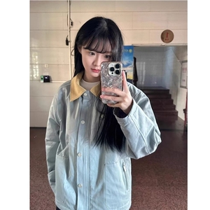 日系复古撞色工装外套春秋季hiphop高级感独特宽松薄款开衫夹克图片