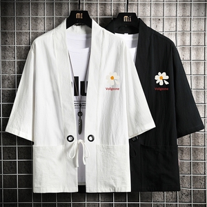 HF59059-P40风汉服男开衫外套七分袖道袍 网格挂拍图片