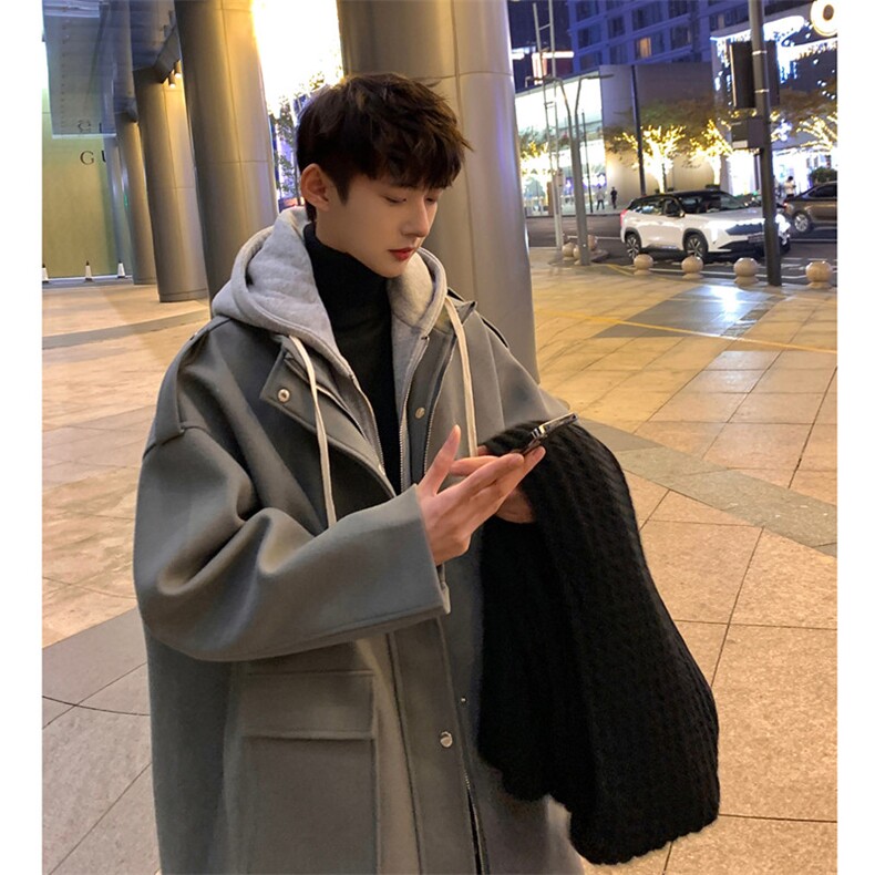 秋冬毛呢大衣男短款连帽外套韩版潮流假两件上衣812-F612-P128,男装毛呢大衣,星座812