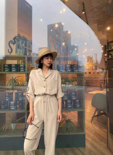 现货2021春季新品慵懒风连体裤简单舒适跑量款，女装连体裤，蓝典