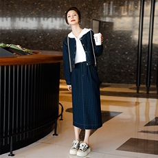 时尚显瘦牛仔套装女春季新款韩版气质百搭两件套裙子小香风外套，女装套装/套裙，秋水欣儿