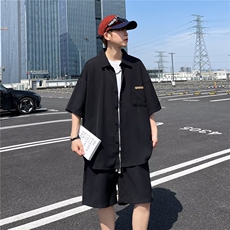 2024夏季冰丝薄款短袖衬衫短裤套装TZ12-P55，男装休闲套装，星座313A-2