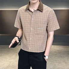 格子短袖衬衫男夏季痞帅高级感衬衣档口大货C317-C802-P50，男装衬衫，电商C317