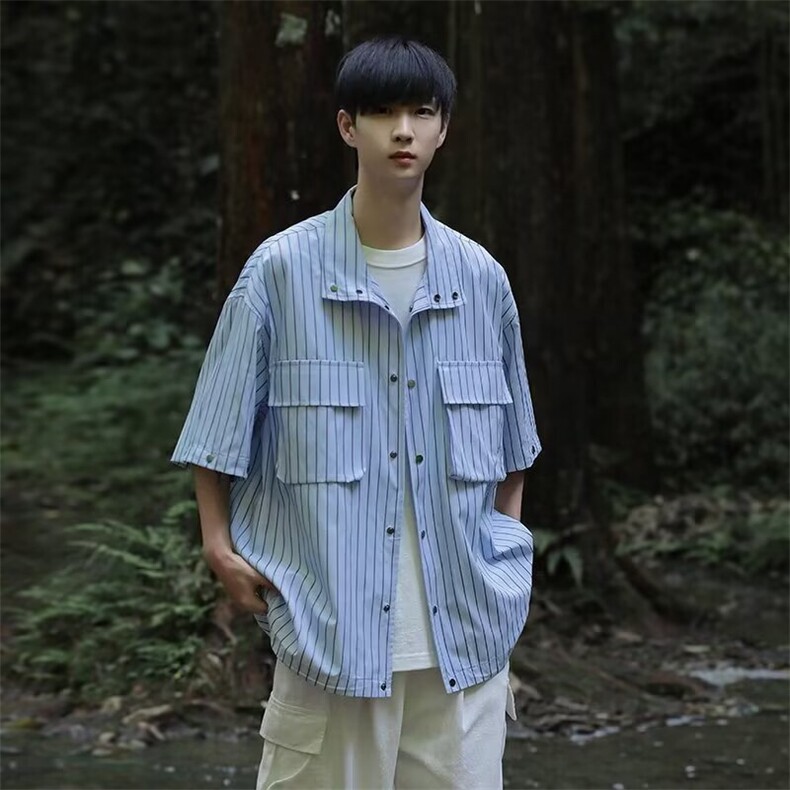 W508-P55衬衫秋装新款洋气中条纹衬衣男孩长袖上衣春秋,男装衬衫,星座911-1