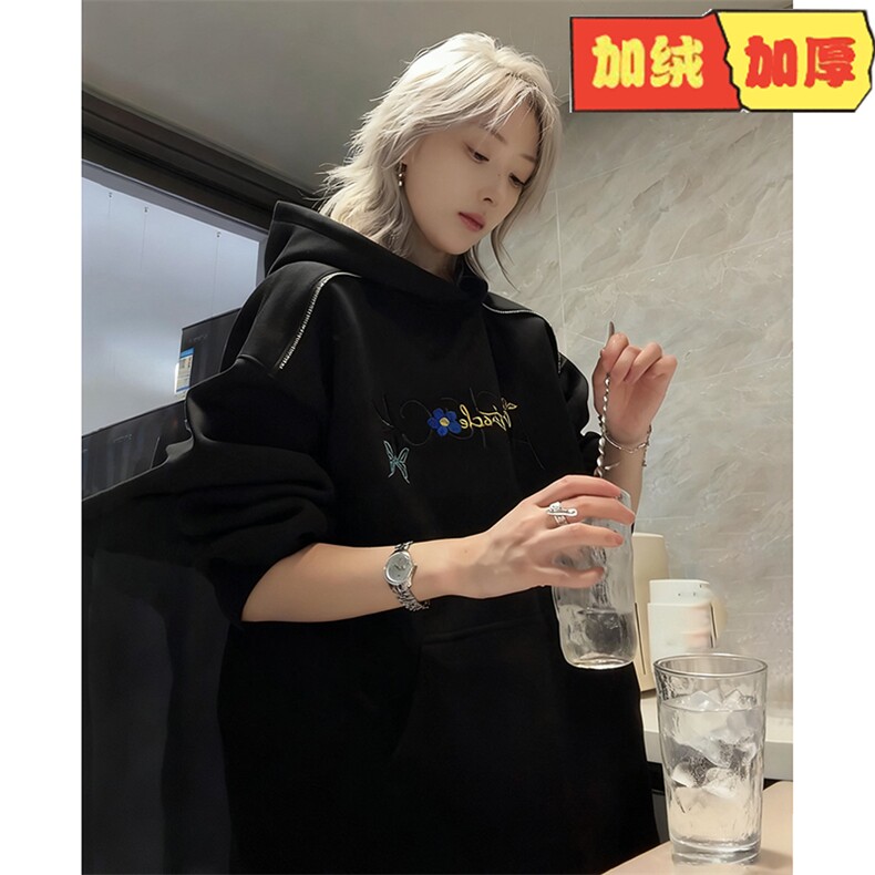 日系慵懒文艺时尚简约新款ins流行连帽卫衣潮流百搭原宿气质图片