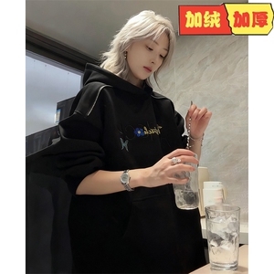 日系慵懒文艺时尚简约新款ins流行连帽卫衣潮流百搭原宿气质图片