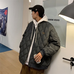 1506-1/2220/P75冬季潮牌菱形格男女棉袄宽松大码韩系棉衣棉服1图片