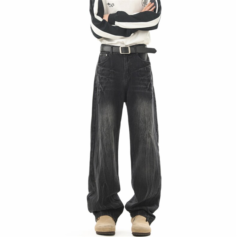 高品质现货闪电纹美式高街微喇裤宽松直筒牛仔裤-GK68-P60-限价78，男装牛仔裤，星座310A-1