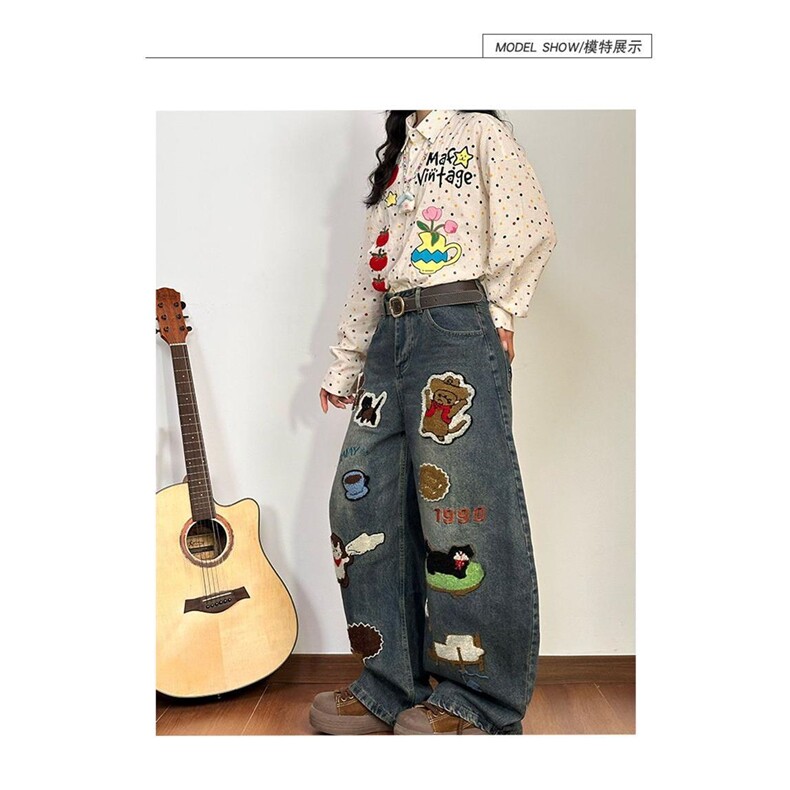 1506/QCL-VS41370/P67美式卡通毛巾绣牛仔裤,男装牛仔裤,星座1506