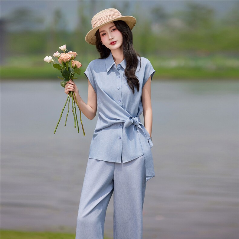 现货2026年夏季休闲风抗皱微弹修身型宽松时尚中青年妈妈两件套,女装套装/套裙,靓衣阁