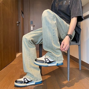 美式复古牛仔裤男秋季休闲裤子潮牌男生美式高街长裤百搭直筒裤潮图片