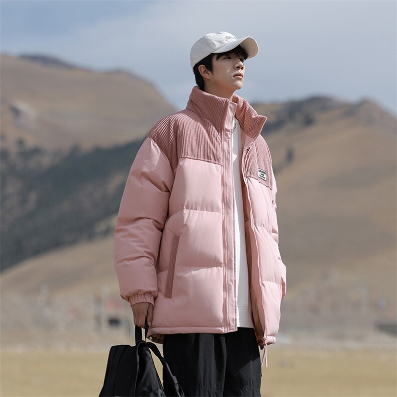 冬季青少年灯芯绒立领拼接外套休闲百搭面包服棉服5302-P78,男装棉衣,电商B306