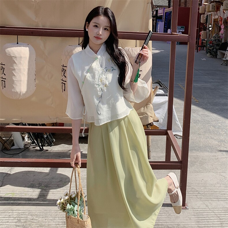 优雅刺绣两件套连衣裙套装时尚显瘦气质女装,女装连衣裙,秀美人生