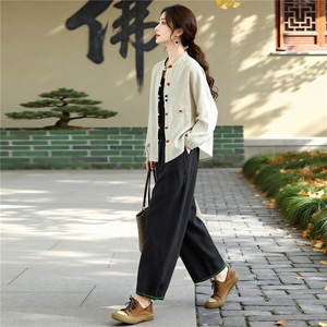 芷墨秋季新款日常松弛百搭通勤两件套显高显瘦松弛宽松上衣裤子女图片