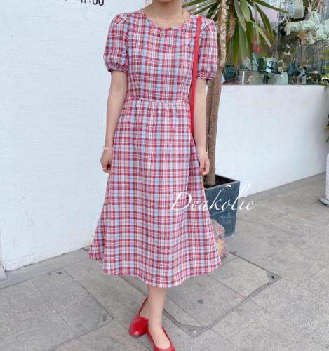 格子连衣裙，女装连衣裙，德咔俪