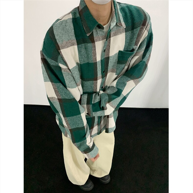 现货~磨毛加厚格子大码长袖衬衫C5892/特P25绿格,男装衬衫,电商A094