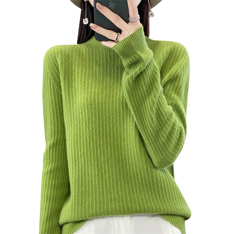 羊毛衫羊毛竖条花纹半高领女士时尚纯色简约,女装羊毛衫,九嘉羊绒