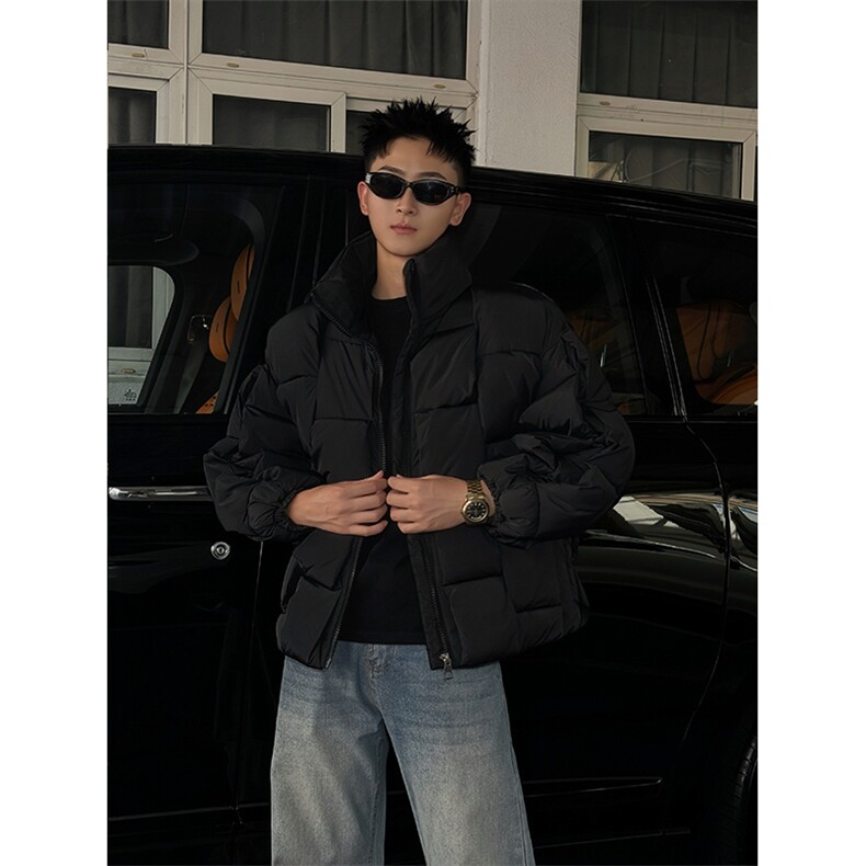 B01/P138控178冬季新款小众镂空设计感重磅立领棉衣外套男黑首1，男装棉衣，星座305B