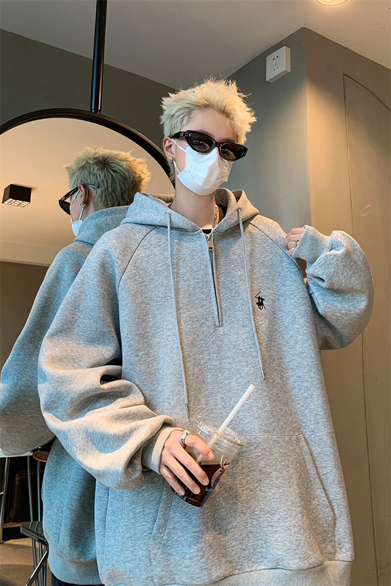 主推秋装重磅半拉链连帽中性情侣卫衣潮牌上衣外套男女G1097P68,女装短外套,电商A339