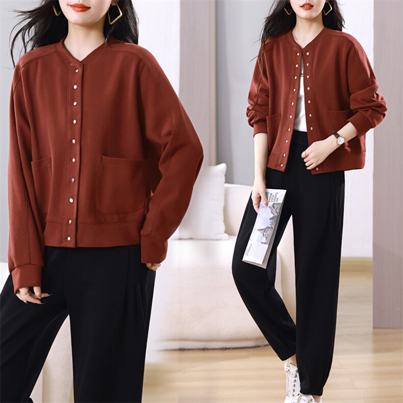 春秋装时尚多扣棒球服开衫卫衣女宽松衬衫上衣短外套中老年妈妈装，女装短外套，璐依舞