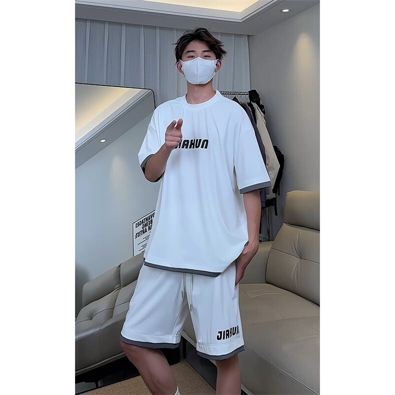 假两件休闲运动短袖套装上衣T3679特P30控58/裤子DK8637特P30控58,男装休闲套装,电商A007