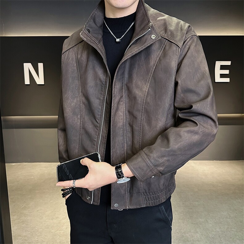 时尚简约皮衣男2025秋季新款纯色百搭皮夹克男外套B317/6859/P145，男装皮衣，电商B317