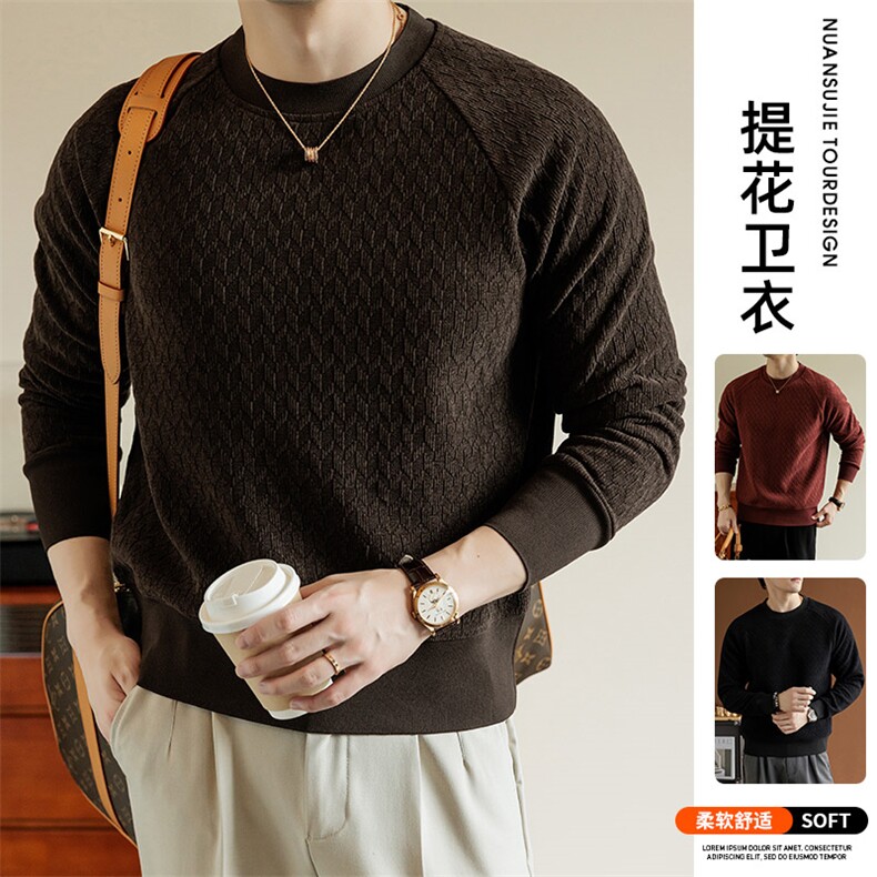 春季新款大码男士圆领套头提花卫衣6520-P42大码元,男装卫衣,星座209