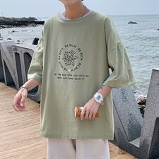 YT26163-P30亚短袖t恤男大码五分袖男宽松七分袖港风模特，男装T恤，电商A040