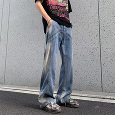 高街水洗复古牛仔裤男美式cleanfit微喇裤子潮牌直筒裤90099-p50，男装牛仔裤，星座1008