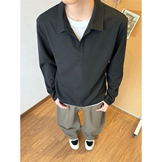 抖音得物高品质二开230克精梳珠地光版纯色宽松长袖T恤翻领POLO衫，男装T恤，电商A443