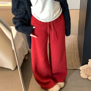 1506-1/KK32741/P52加绒加厚一字口袋休闲裤垂感休闲阔腿长裤男女图片