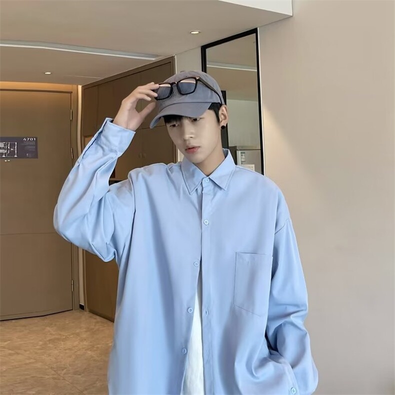 2023港风文艺长袖衬衫男春秋宽松潮流衬衣复古百搭上衣,男装衬衫,星座716-4