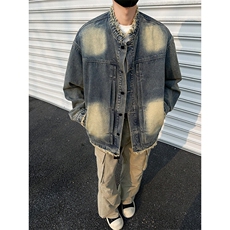 得物二开高街泥染做旧毛边高质量牛仔外套水洗翻领夹克JK1174-P75，男装工装外套，星座1103-3