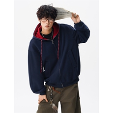 8XL-M秋连帽卫衣男宽松休闲纯色拉链开衫外套拼色帽衫运动WY27P65，女装短外套，电商D206-1