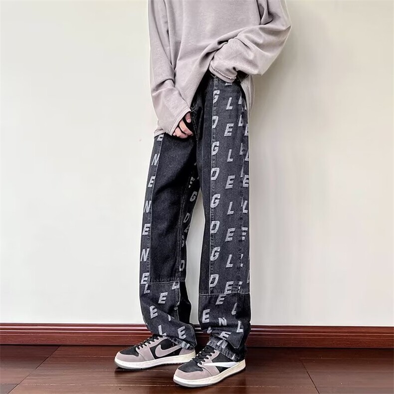 牛仔裤男秋季潮大码休闲裤子高街N1344P42图片