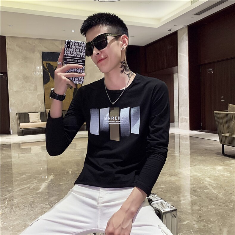 CT66082021精神小伙修身男式圆领长袖T恤潮绿,男装T恤,星座102A（原电商D309-1）