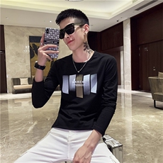 CT66082021精神小伙修身男式圆领长袖T恤潮绿，男装T恤，星座102A（原电商D309-1）