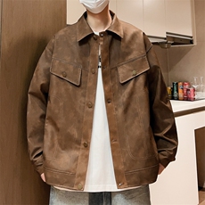 秋季薄款皮衣男情侣男士夹克宽松翻领外套潮A266-PY009-P100控168，男装夹克，电商A266