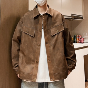 秋季薄款皮衣男情侣男士夹克宽松翻领外套潮A266-PY009-P100控168图片