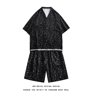TZ9039/P55中性风冰丝衬衫短裤套装男宽松大码两件套潮男上衣裤子图片