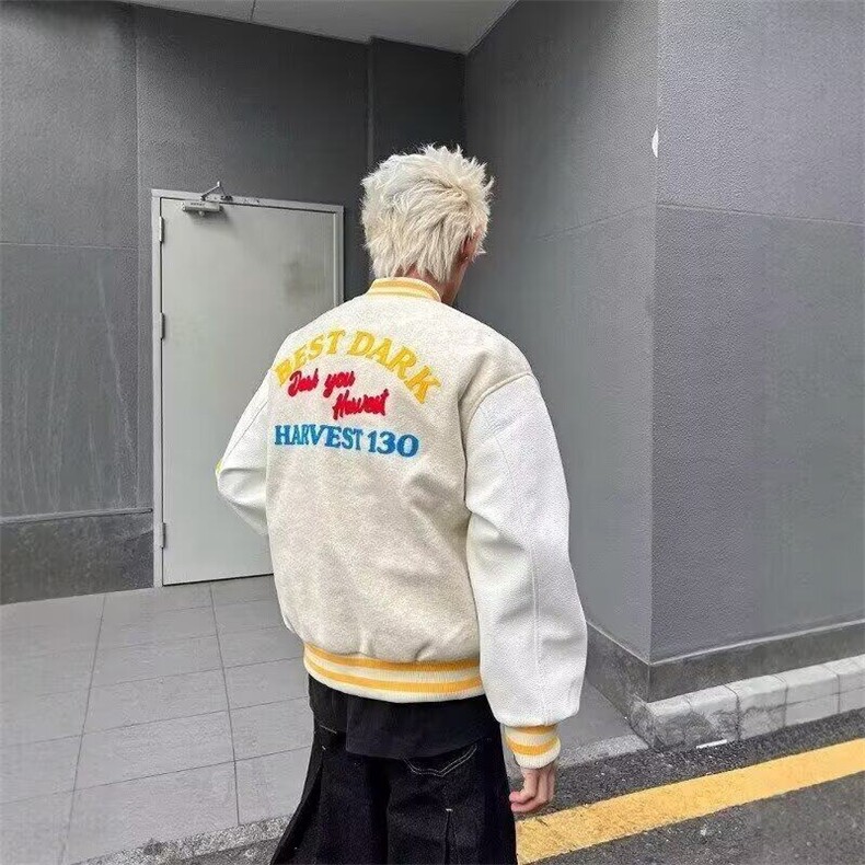 vibe简约棒球领美式刺绣棒球服外套春秋宽松潮长袖JV77,男装夹克,星座1116A（原606A-3）