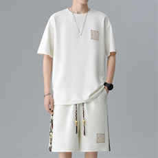 男士刺绣夏季拼接休闲运动套装男T恤短裤两件套潮A266-TZ7707-P45，男装T恤，电商A266