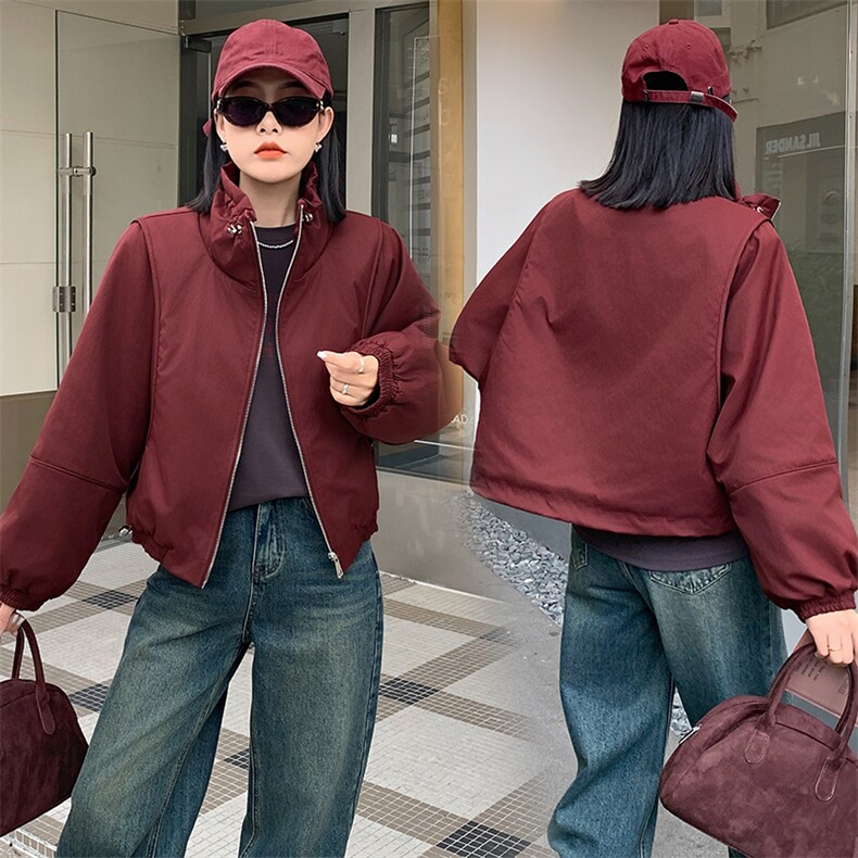 时尚立领拉链短款棉衣显瘦百搭保暖外套，女装棉衣/棉服，施恩睿棋